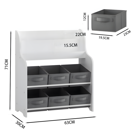 Bookshelf with 6 Fabric Storage Bins